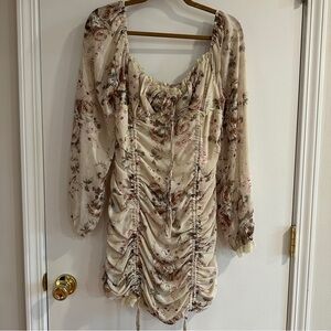 Floral Ruched Dress with Long Sleeves